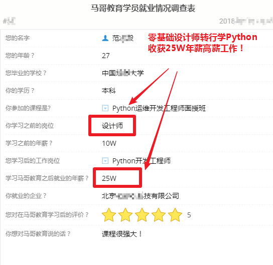 【學(xué)員喜訊-730期】設(shè)計師零基礎(chǔ)轉(zhuǎn)行學(xué)Python收獲25W年薪，馬哥的課程很強大！